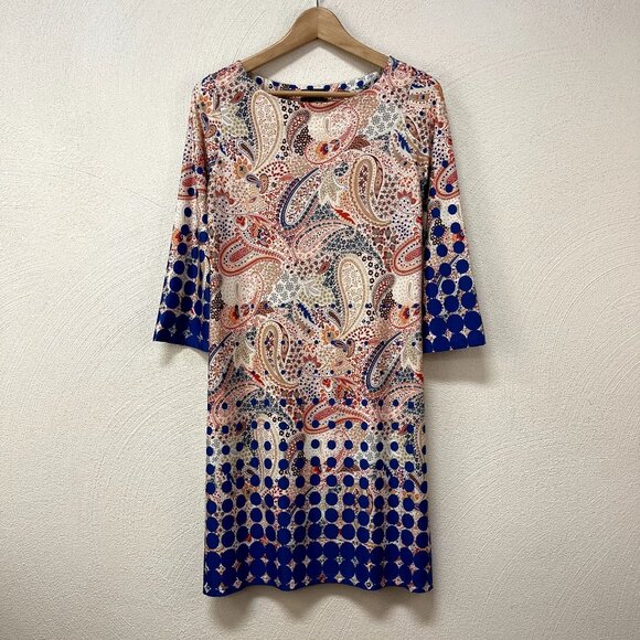 Isle by Melis Koran Blue & Orange Paisley Summer Dress sz Small - Picture 1 of 5